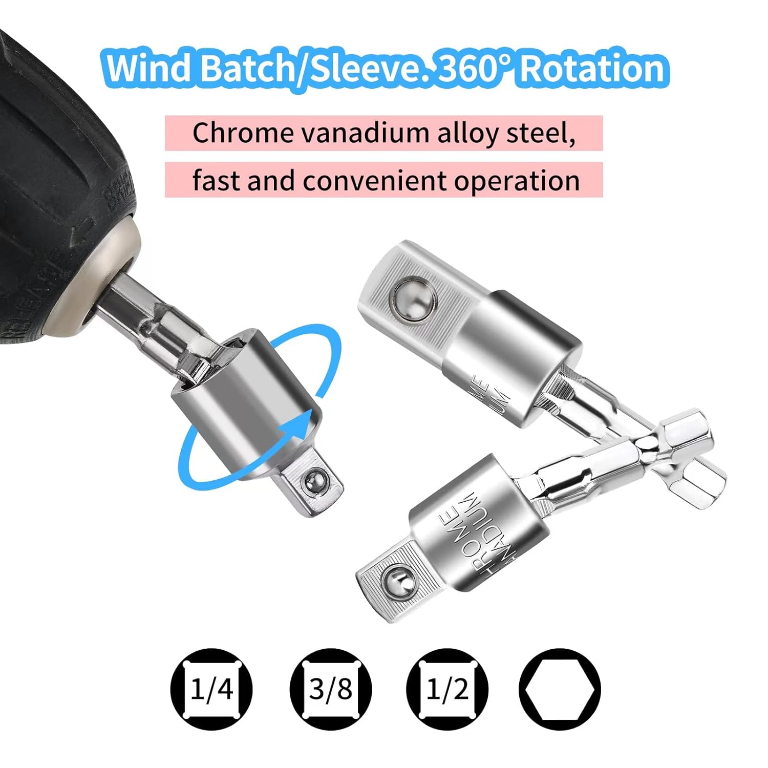 Flexible Drill Bit Extension Set, with Hex Shank Impact Driver