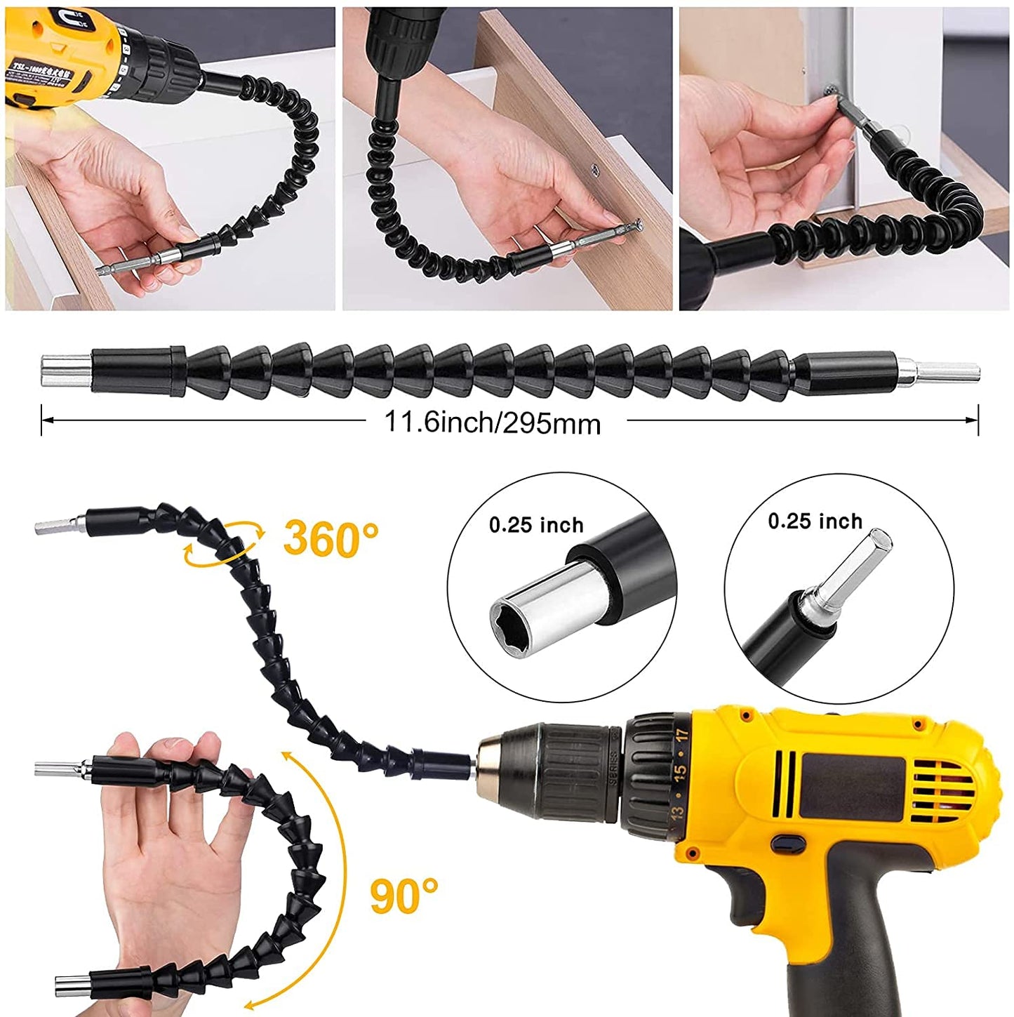 Flexible Drill Bit Extension Set, with Hex Shank Impact Driver