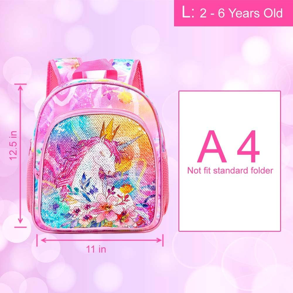 Toddler Backpack for Girls, 12" Cute Unicorn Sequin Preschool Bookbag, Kindergarden School Bag for Little Kids