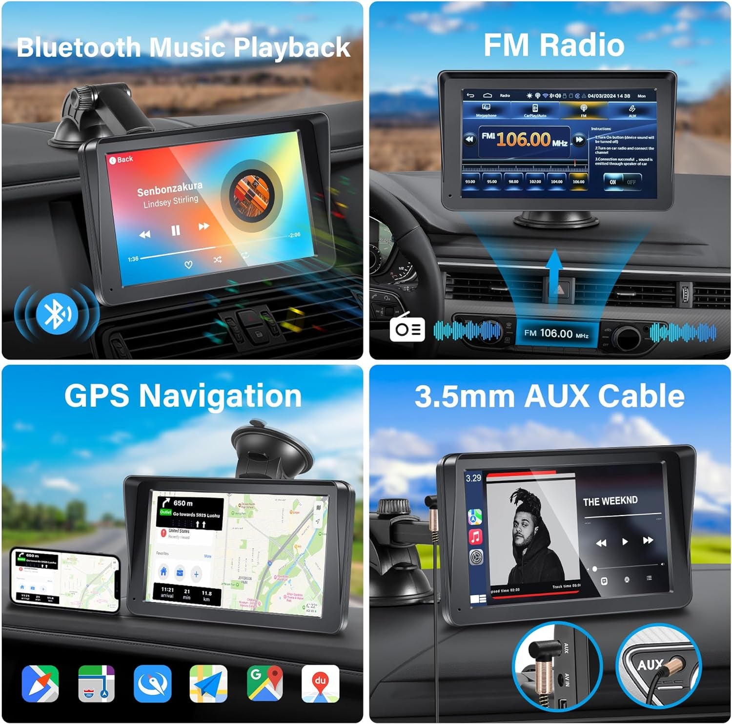 Apple Carplay Portable Car Stereo and Android Auto,Carplay Screen for Car Radio with Bluetooth Handsfree, 7'' Touch Screen with Phone Link/Fm/Aux…