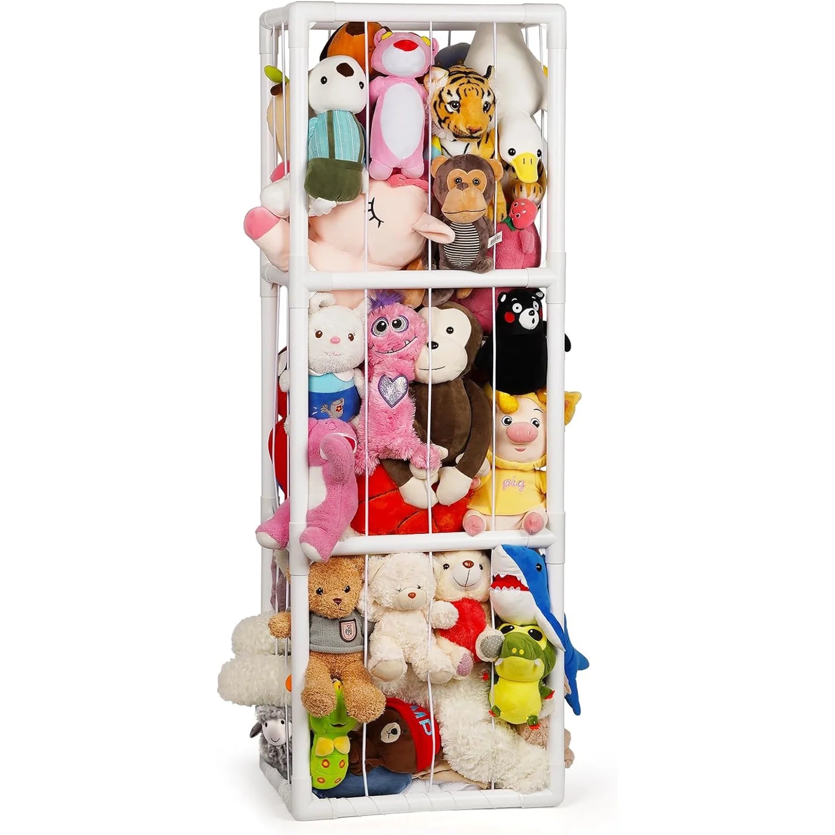 Stuffed Animal Storage Holder, Toy Organizer, PVC Plush Storage Organizer Shelf for Kids Play Room Bedroom, White