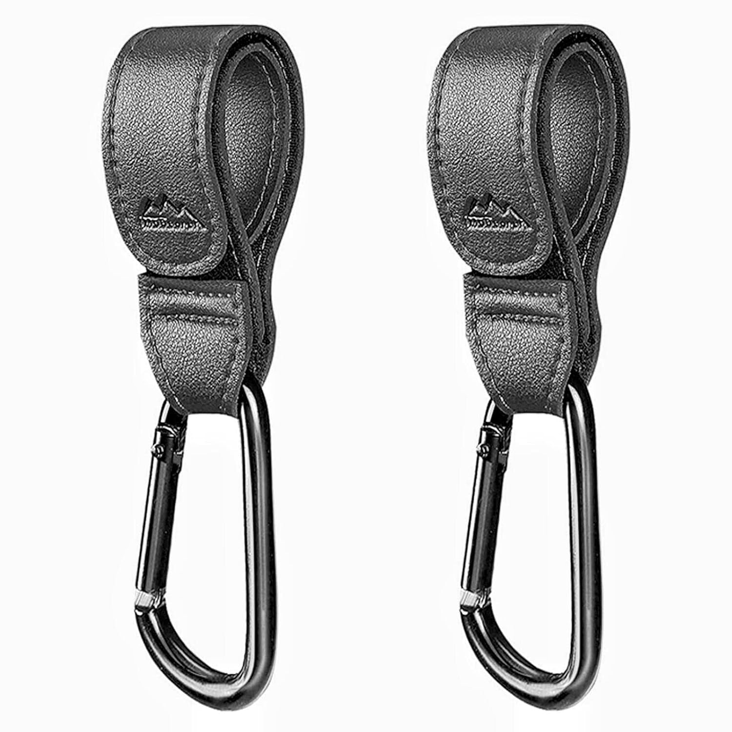 Stroller Hooks Bag Hooks for Hanging Diaper Bags Multipurpose Hooks for Grocery Shopping ​Bags Premium Vegan Leather Pram Straps Baby Stroller Hooks 2Pcs (Black)