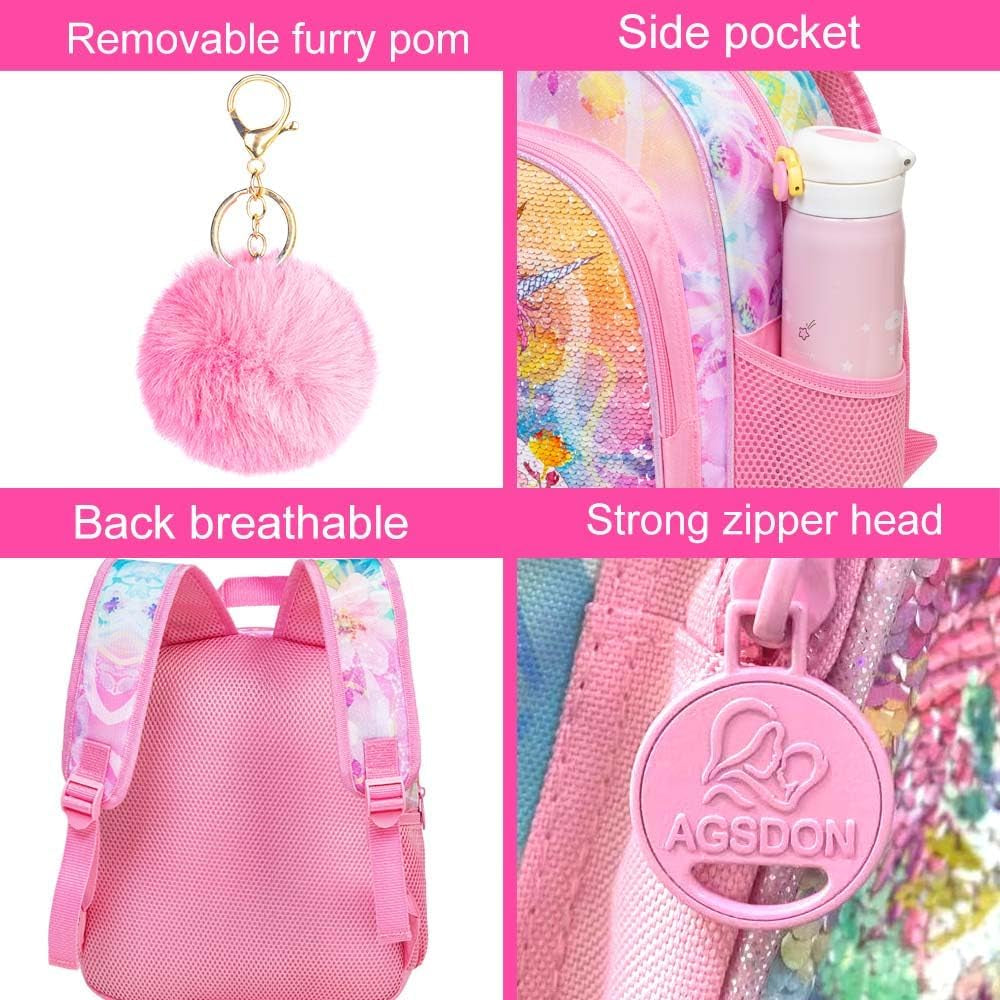 Toddler Backpack for Girls, 12" Cute Unicorn Sequin Preschool Bookbag, Kindergarden School Bag for Little Kids