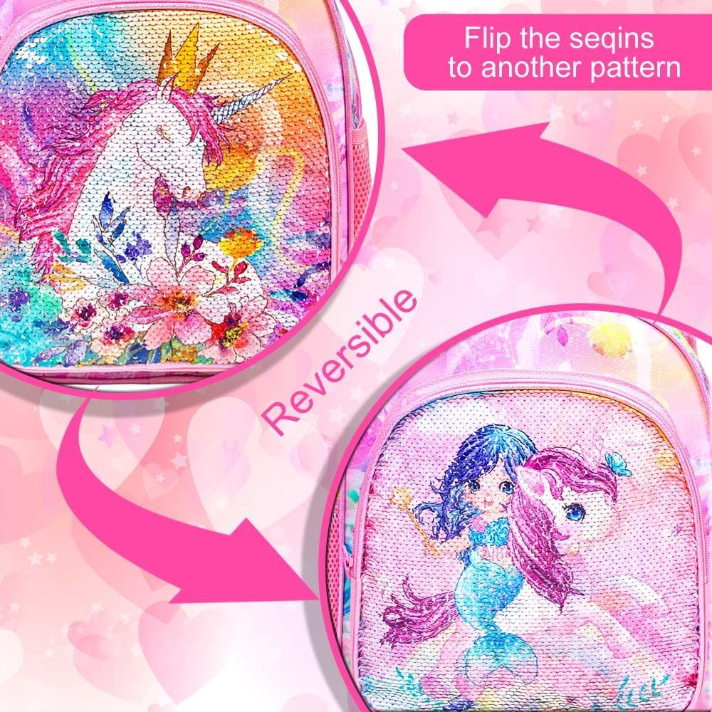 Toddler Backpack for Girls, 12" Cute Unicorn Sequin Preschool Bookbag, Kindergarden School Bag for Little Kids