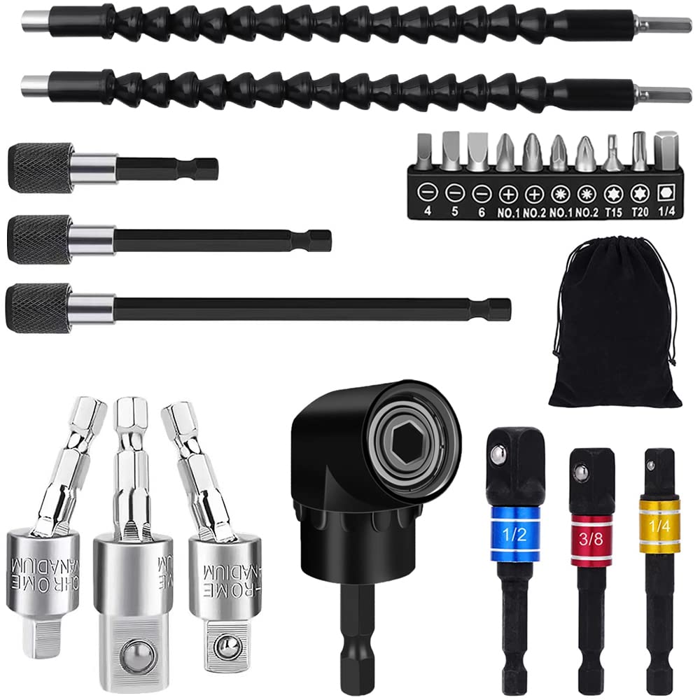 Flexible Drill Bit Extension Set, with Hex Shank Impact Driver 