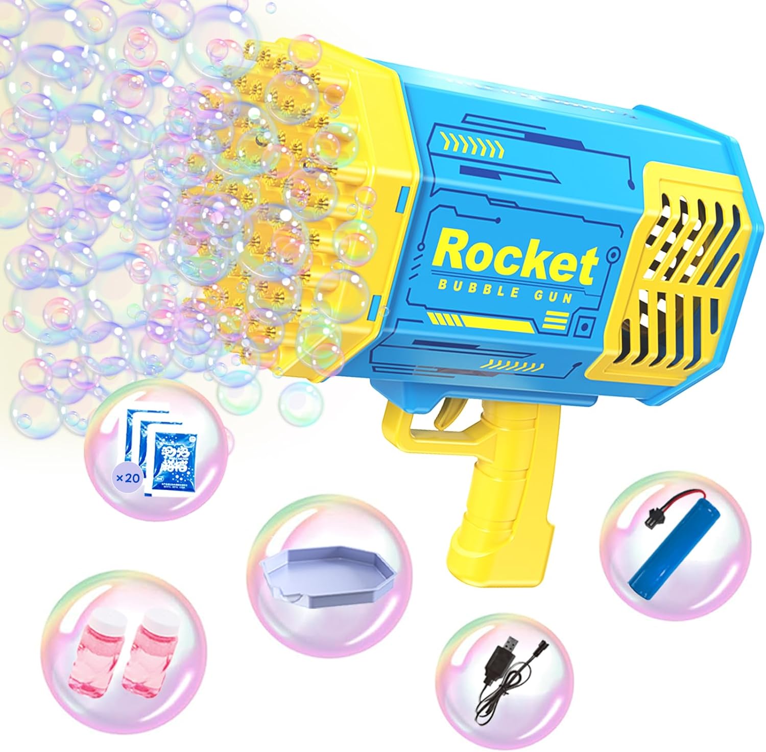 Bubble Machine Gun, 69 Holes Bubbles Gun Blaster Kids Toys for Toddlers Boys Girls Age 4-8 8-12 Outdoor Indoor Birthday Wedding Party, Blue Bazooka Bubble Makers