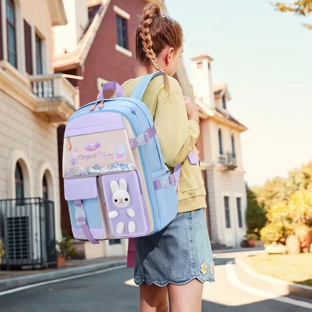 Kids Backpacks for Girls Bunny Elementary School Backpack Cute Preschool Girls Backpack Laptop Bag Kindergarten School Bookbag, Blue