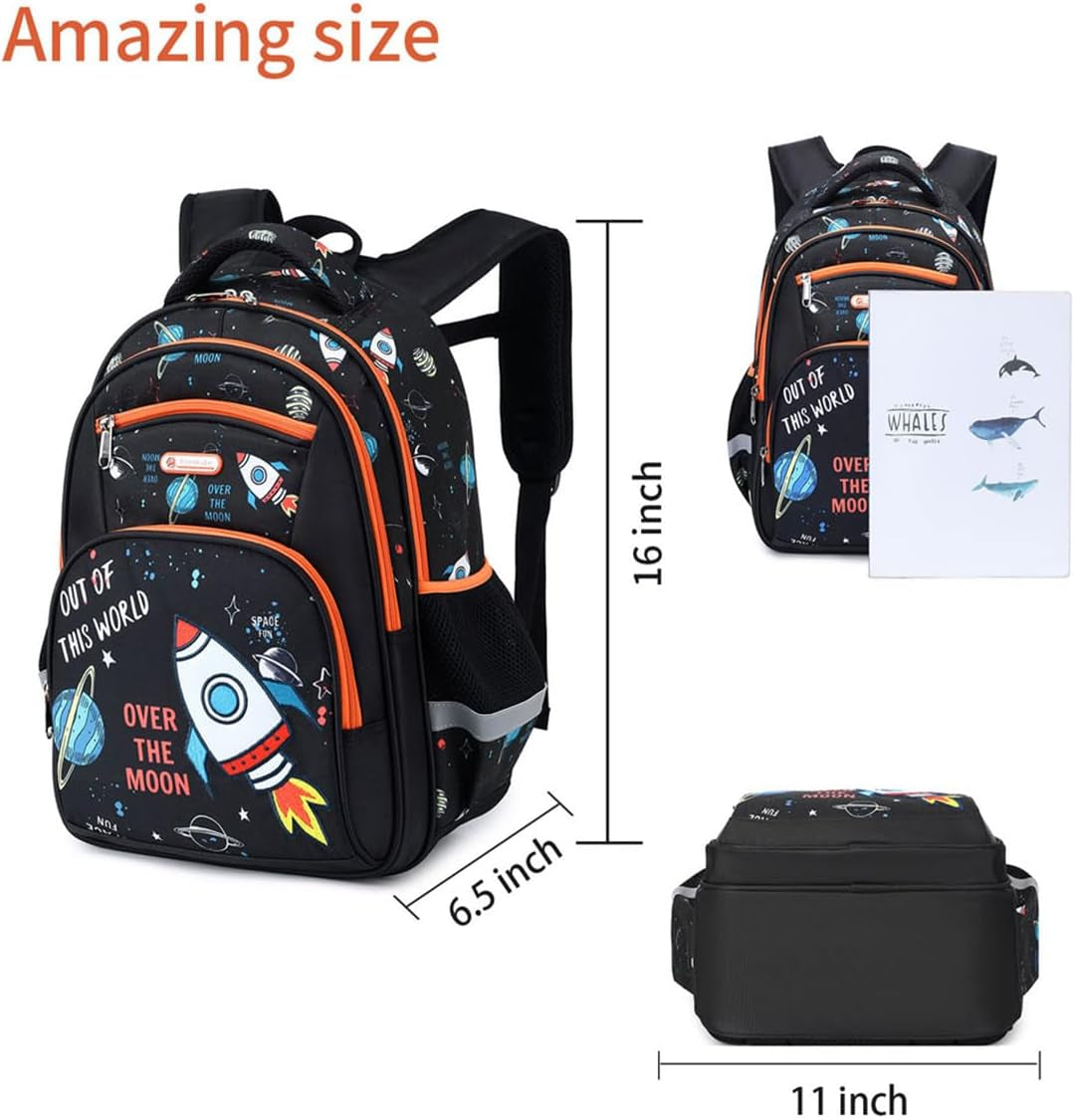 Backpack for Boys Girls School Bookbags,Kindergarten Elementary Middle School Lightweight Waterproof Multifunctional Large Capacity for Backpack (16 Inch Space Fun Prints)