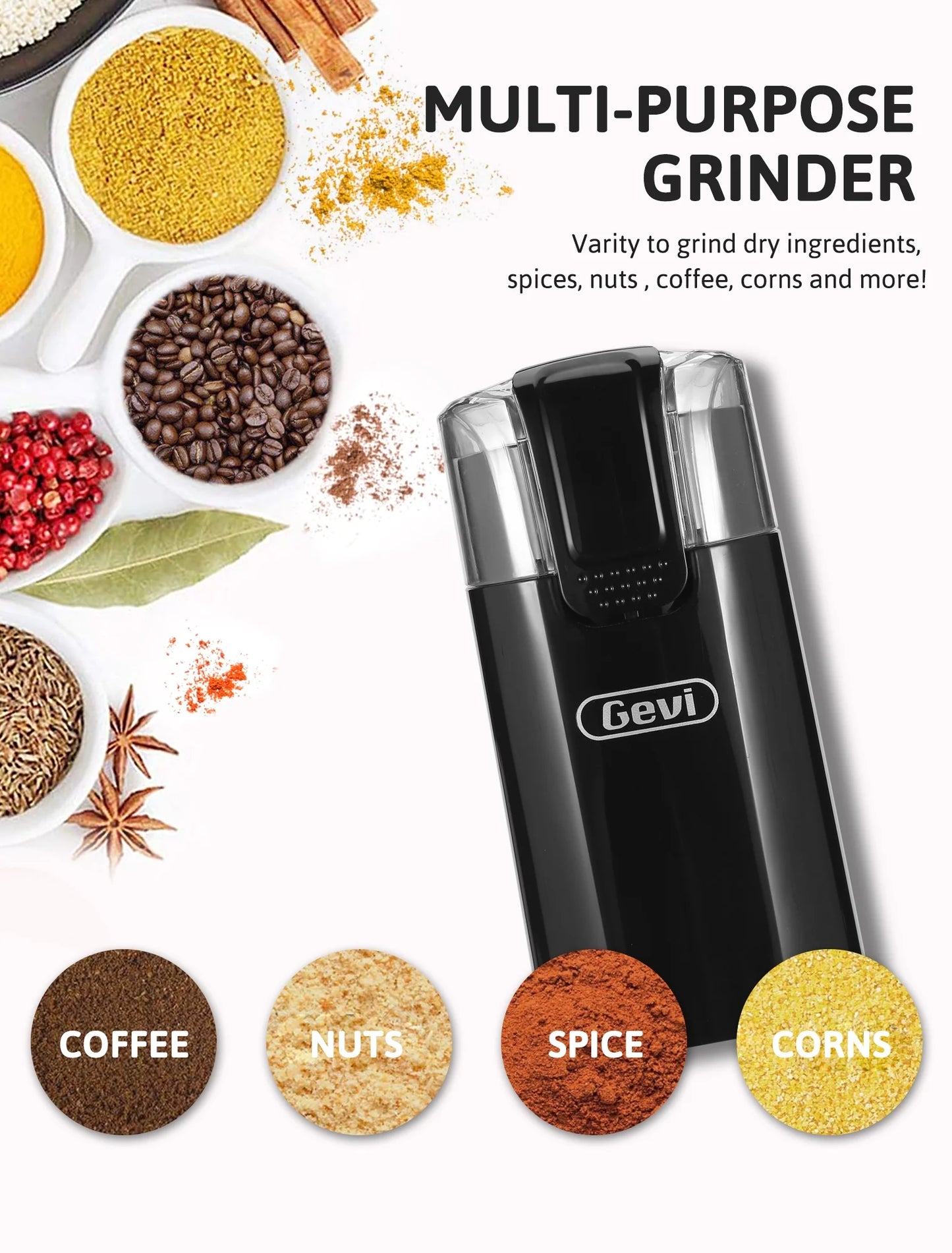 Electric Coffee Grinder and Spice Grinder with Stainless Steel Blades, Black