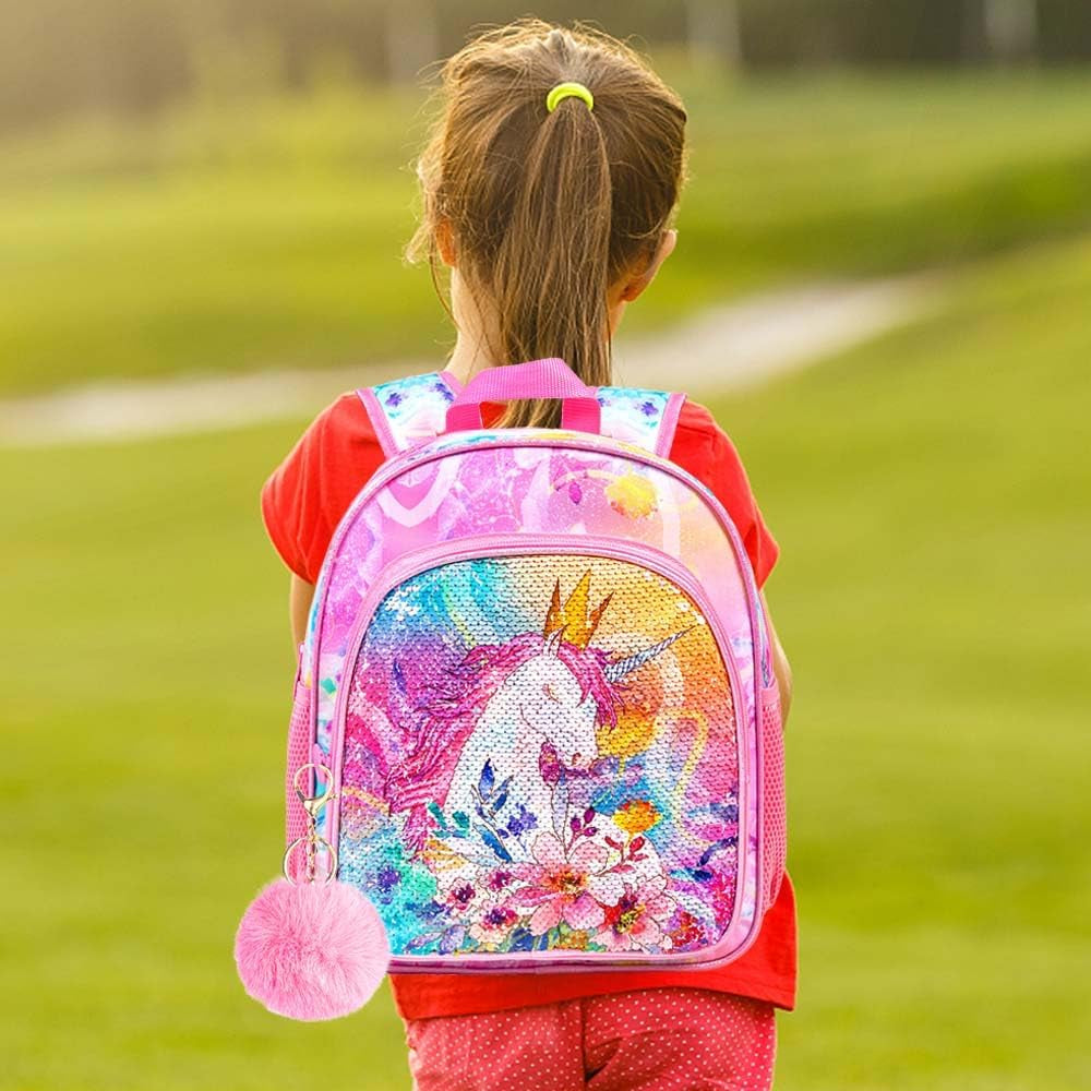 Toddler Backpack for Girls, 12" Cute Unicorn Sequin Preschool Bookbag, Kindergarden School Bag for Little Kids