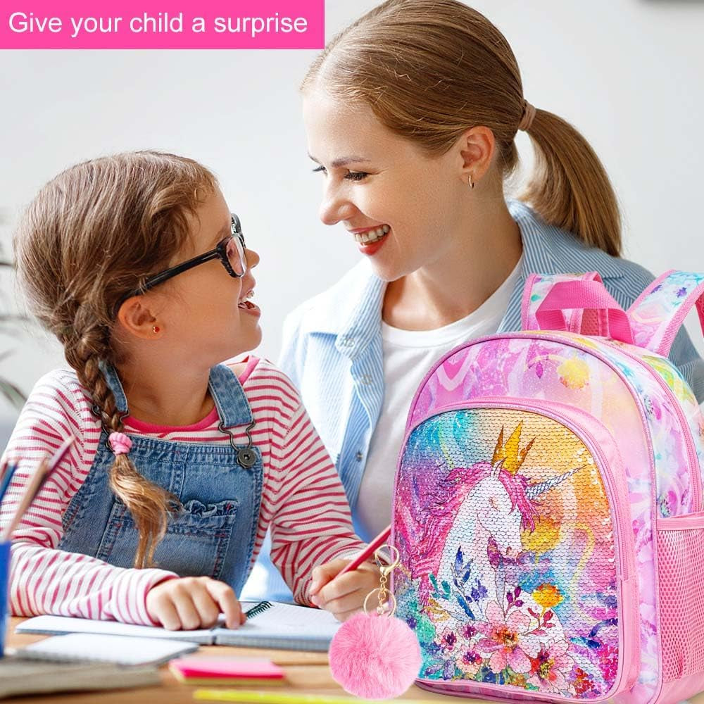 Toddler Backpack for Girls, 12" Cute Unicorn Sequin Preschool Bookbag, Kindergarden School Bag for Little Kids