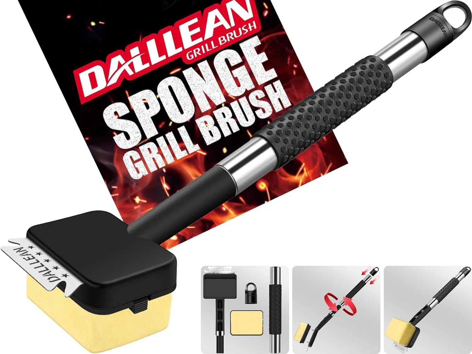 BBQ Grill Brush Bristle Free for Outdoor Grill, Replaceable Head Cleaning Brush, Steam Grate Cleaner, BBQ Cleaning Brush, Scraper for Grill Grates, Safe Barbecue Grill Brush