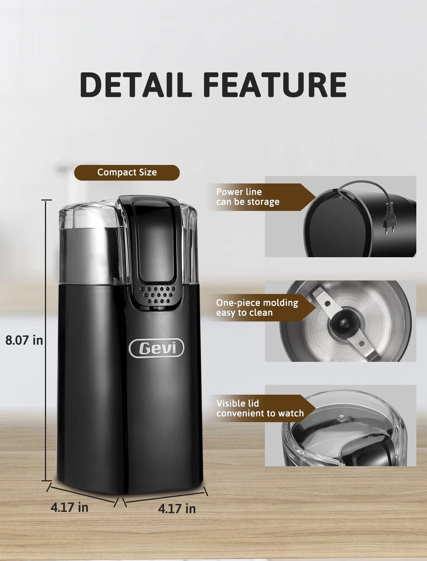 Electric Coffee Grinder and Spice Grinder with Stainless Steel Blades, Black