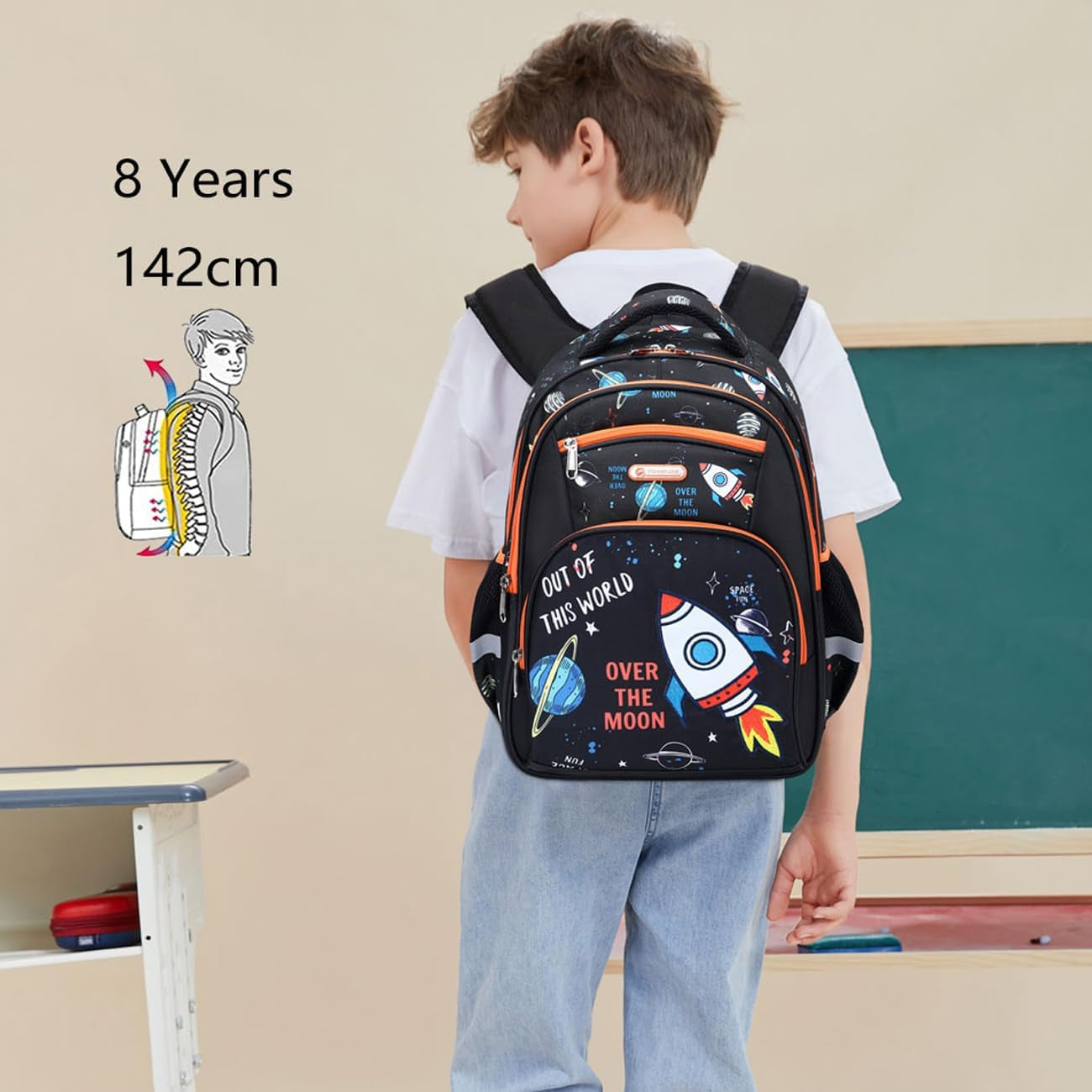 Backpack for Boys Girls School Bookbags,Kindergarten Elementary Middle School Lightweight Waterproof Multifunctional Large Capacity for Backpack (16 Inch Space Fun Prints)