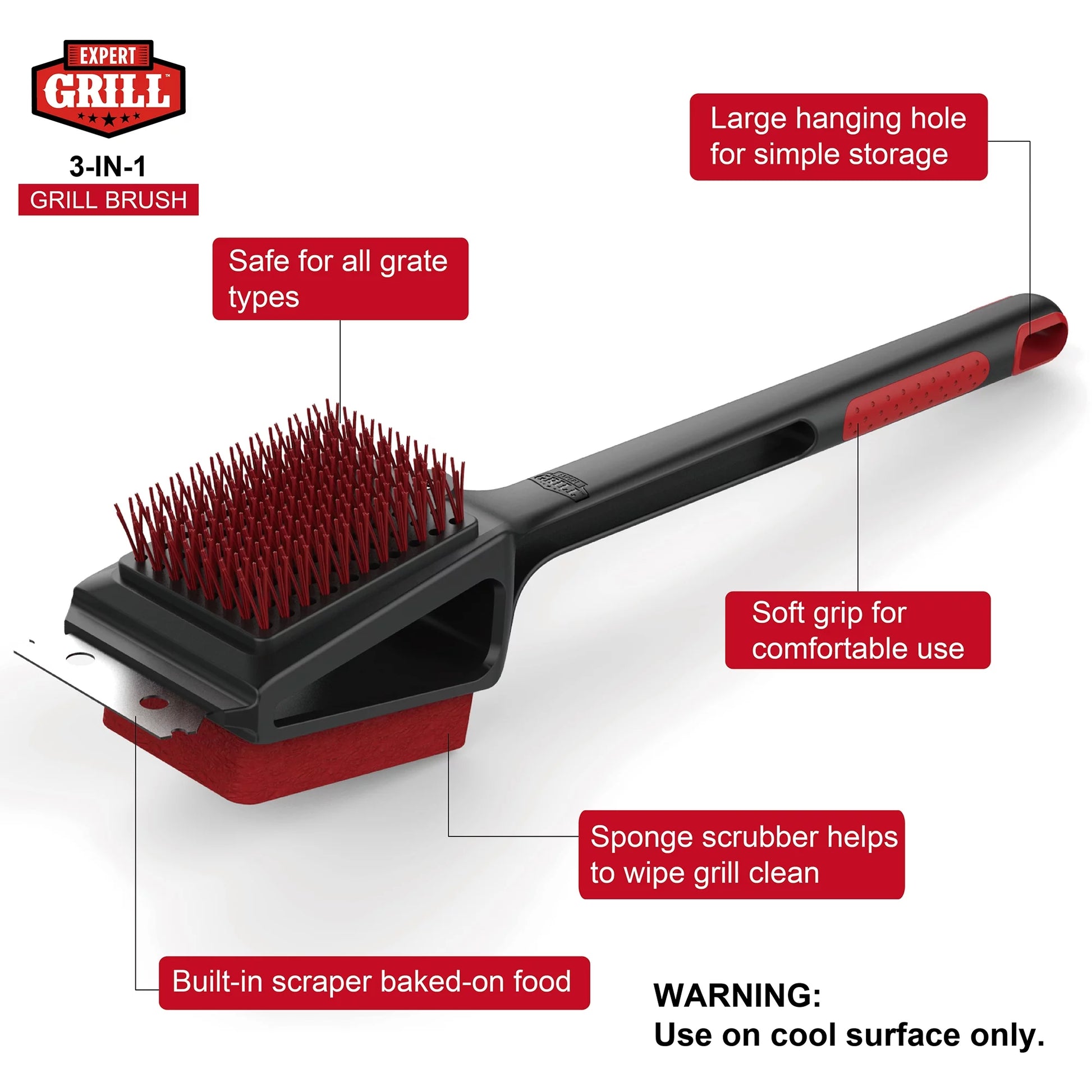 3 in 1 Cleaning Cold Grill Brush with Stainless Steel Scraper