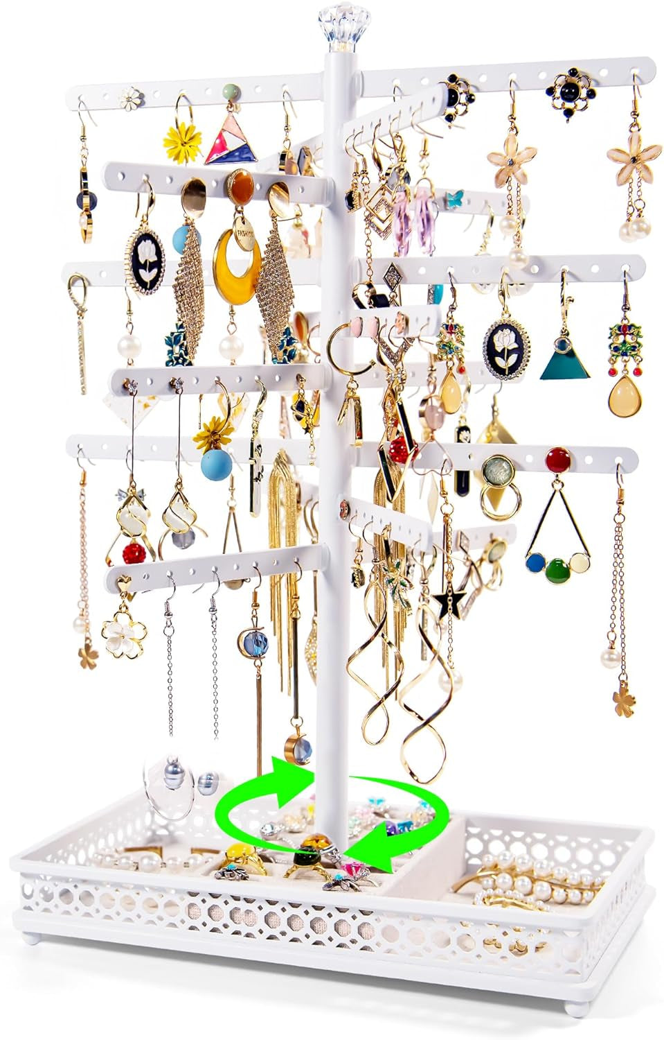 Rotating Earring Organizer Display Stands, Jewelry Organizer Display for Earring, Necklaces, Rings, Bracelets, Large Capacity Earring Storage Display for Store, Showcase, Tradeshow and Home (White)