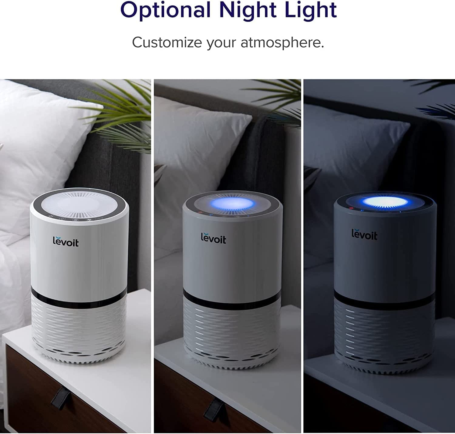 Air Purifiers for Home, HEPA Filter for Smoke, Dust and Pollen in Bedroom, Ozone Free, Filtration System Odor Eliminators for Office with Optional Night Light, 1 Pack, White