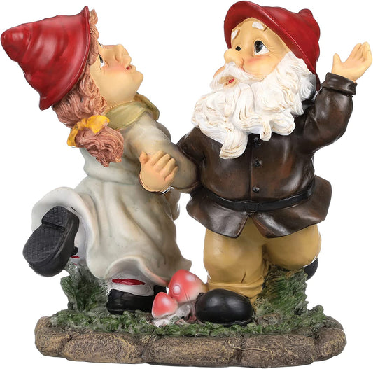 QL153946 Garden Gnome Statue - Dancing Duo Garden Gnomes - Lawn Gnome,Full Color