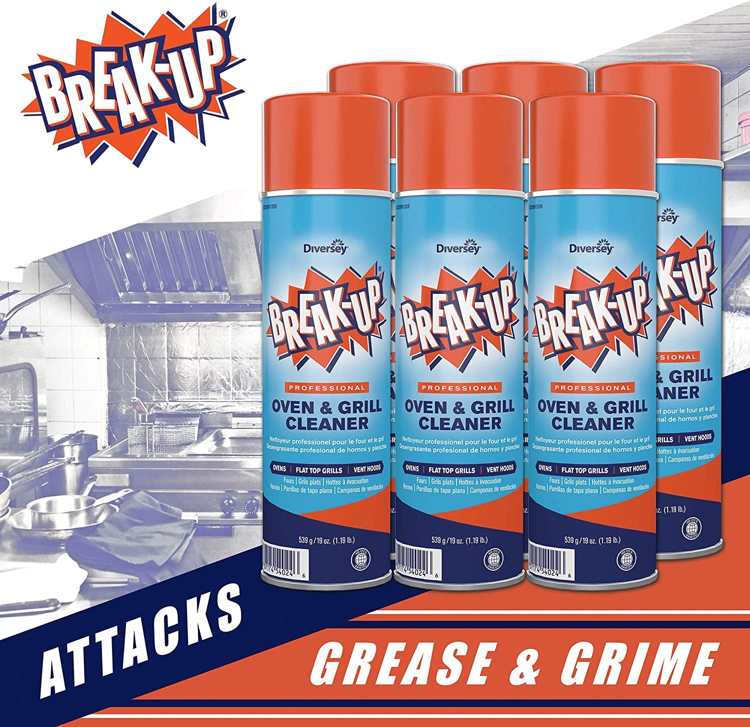 CBD991206 Break-Up Professional Oven & Grill Cleaner, Heavy Duty Spray Removes Baked on Grease, Aerosol, 19-Ounce (Pack of 6)