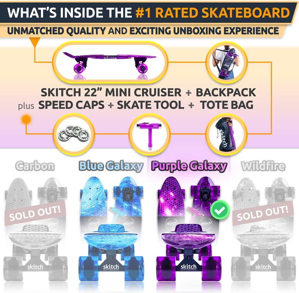 Skateboards for Kids, Teens and Adults | Premium Skateboard Gift Set for Beginners and Pros Complete with Mini Cruiser Board + Skateboard Backpack + Video Course + Speed Control + Skate Tool