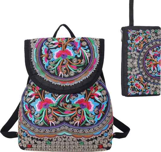 Vintage Embroidered Women Backpacks Boho Backpack Purse Ethnic Travel Shoulder Bag for Women