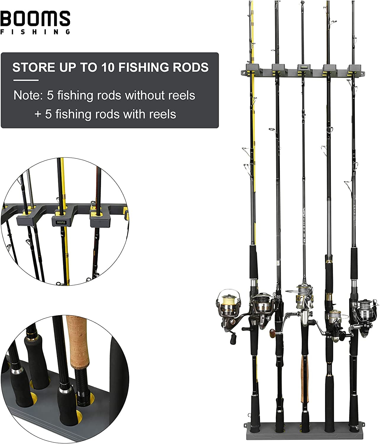 WV4 Fishing Pole Holder, Wall Mounted Fishing Rod Holders for Garage, Vertical/Horizontal/Ceiling Fishing Pole Rack,Store up to 10 Rods to save Your Space, 4 Colors Available