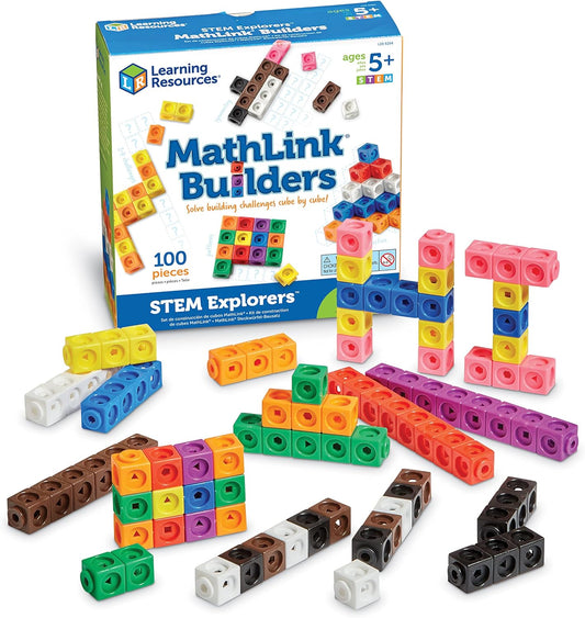 STEM Explorers Mathlink Builders - 100 Pieces, Ages 5+, Kindergarten STEM Activities, Math Activity Set and Games for Kids, Linking Cubes, Connecting Cubes