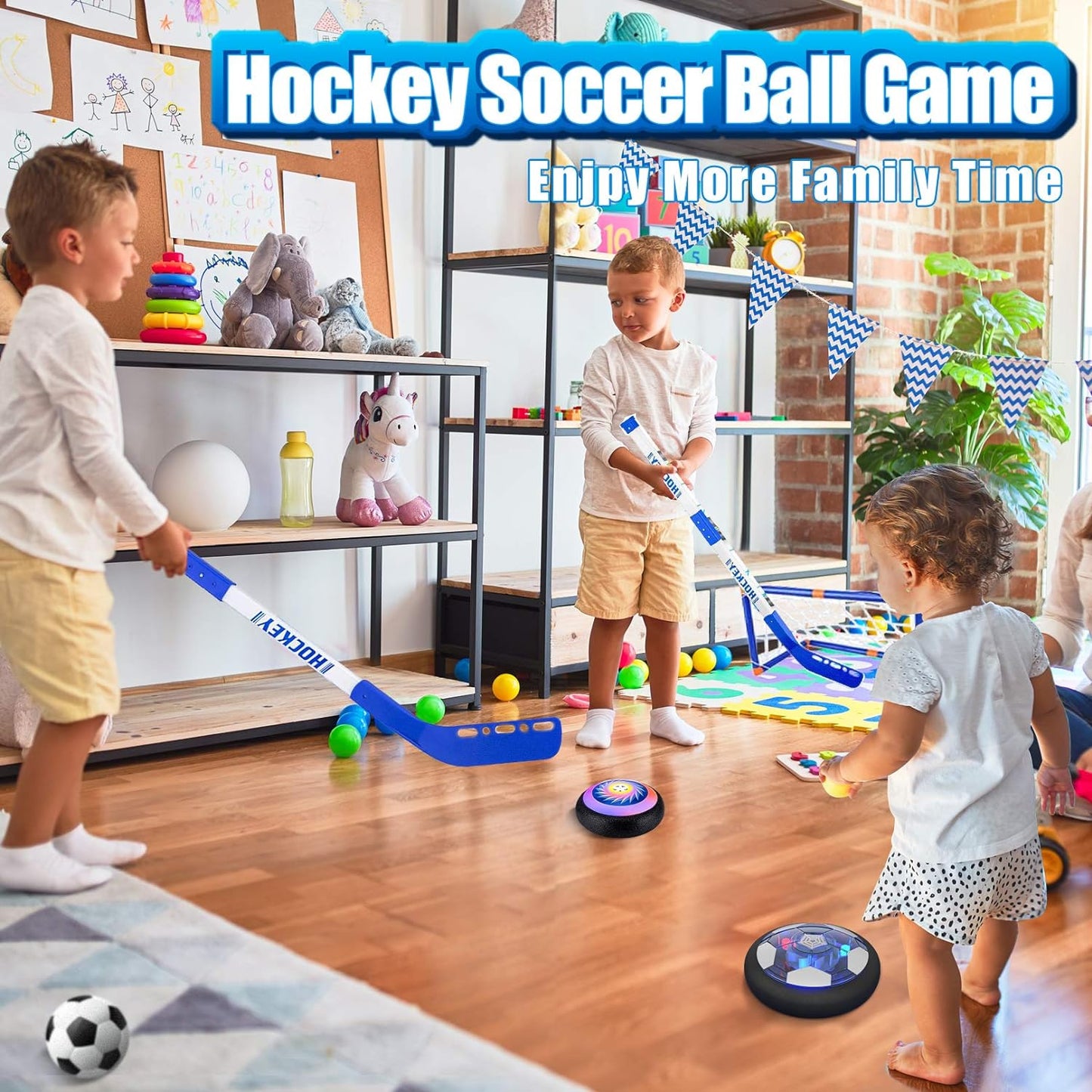 Hover Soccer Ball for Kids, 4-In-1 Hover Hockey Bowling Set, Indoor and Outdoor Sports Toys for Kids Ages 3 4 5 6 7 8-12 - Rechargeable LED Soccer Games Toys for 3-12 Year Old Boys