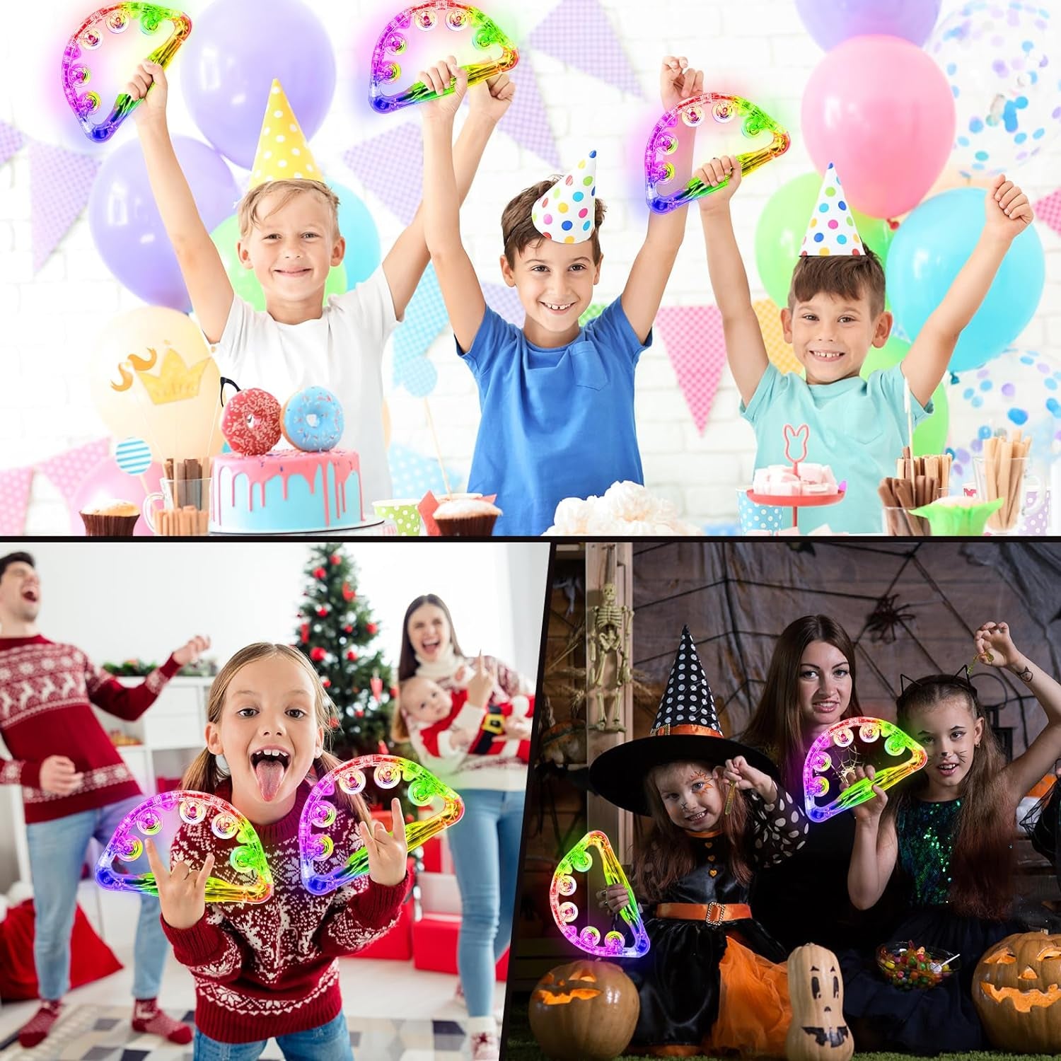 LED Tambourine, Light up Toys Handheld Musical Flashing Tamborine Autism Toys Party Supplies for Easter Birthday Anniversaries Gifts Easter Basket Stuffers for Kids Adults Teens