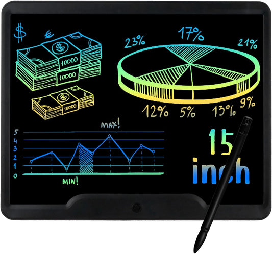 LCD Writing Tablet 15 Inch,Toys for 3 4 5 6 7 8 9 Years Old,With One-Touch Clearing & Locking Function,Drawing Doodle Board Scribbler Pad with Ruler Gift for Kids（Black）