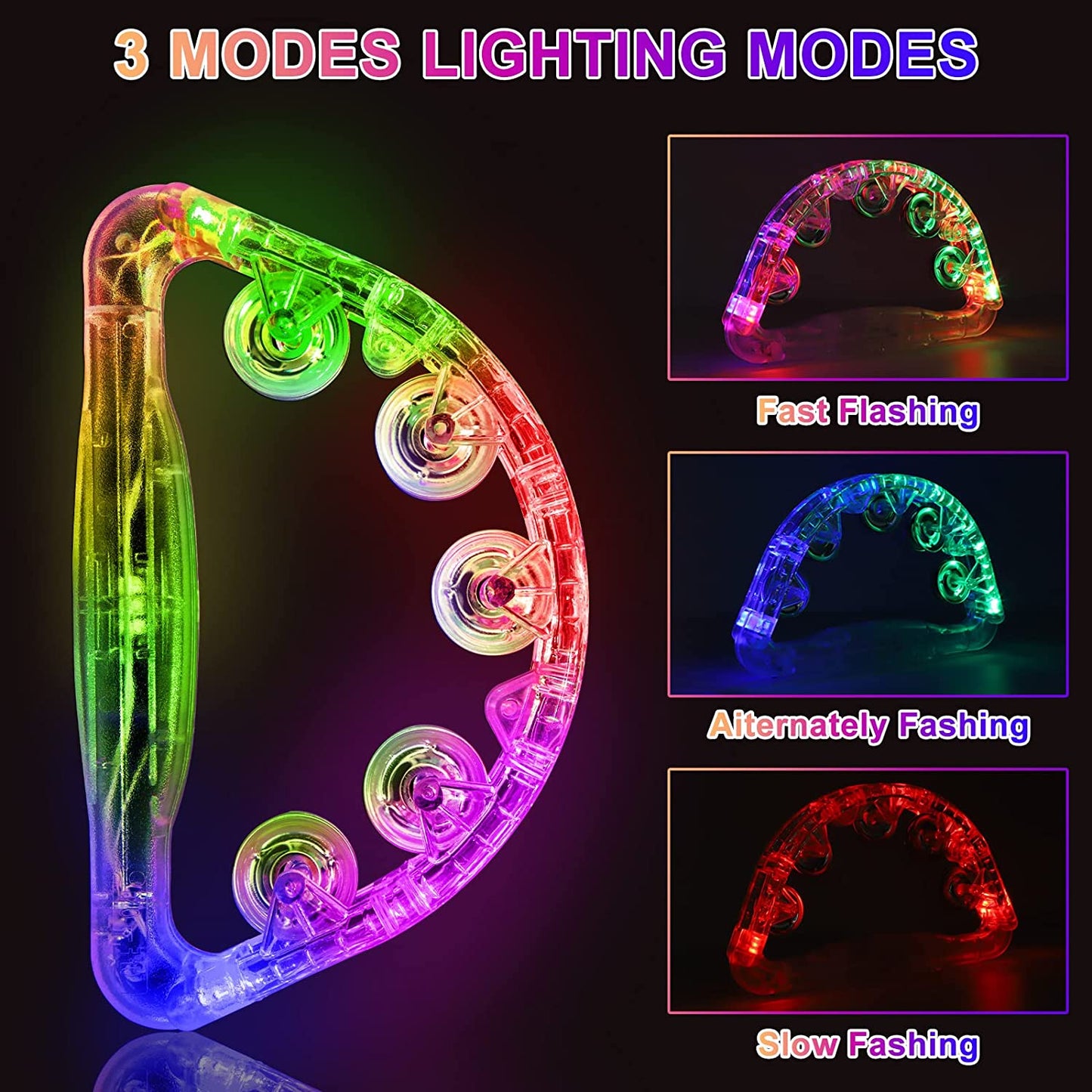 LED Tambourine, Light up Toys Handheld Musical Flashing Tamborine Autism Toys Party Supplies for Easter Birthday Anniversaries Gifts Easter Basket Stuffers for Kids Adults Teens