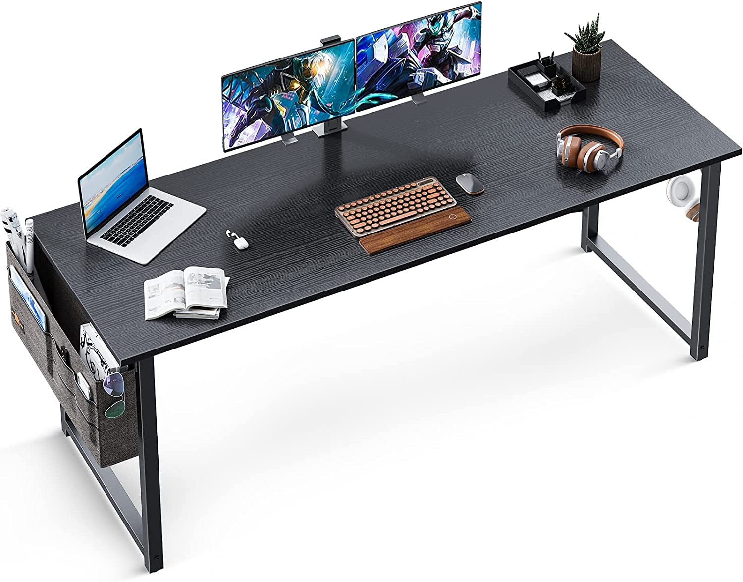 63 Inch Super Large Computer Writing Desk Gaming Sturdy Home Office Desk, Work Desk with a Storage Bag and Headphone Hook, Black