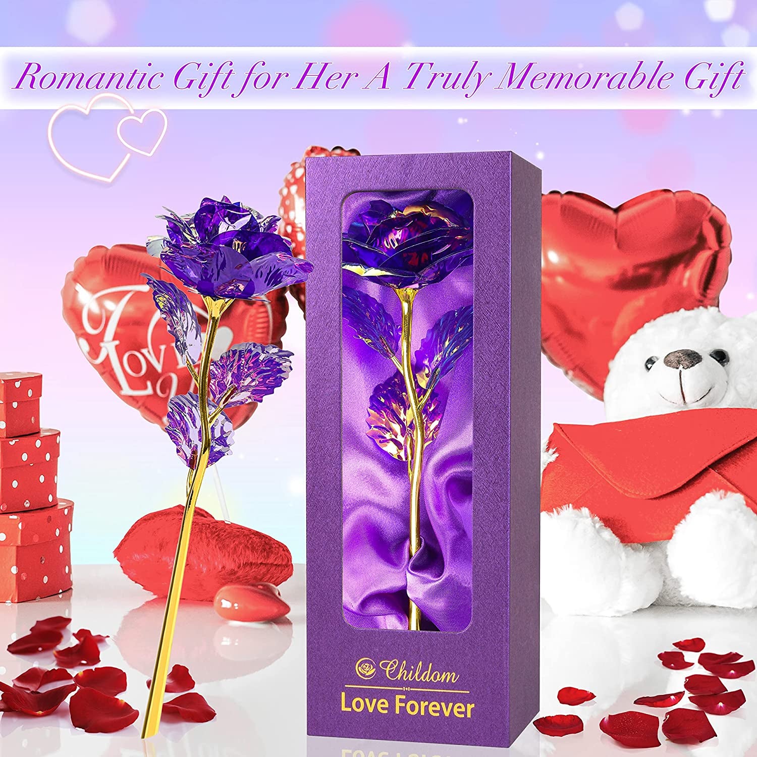 Valentines Day Gifts for Women,Mom Birthday Gifts for Her,Rose Flower Gifts for Mom,Purple Valentines Rose Flower Gifts for Mom from Daughter Son, Valentines Gifts for Wife, Girl, Grandma,Anniversary