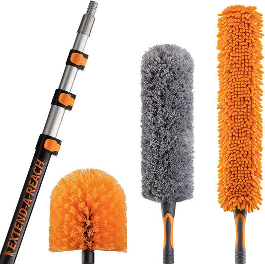 30 Foot High Reach Duster Kit with 7-24 Ft Extension Pole // High Ceiling Duster Cleaning Kit with Telescopic Pole // Cobweb Duster // Feather Duster and Ceiling Fan Duster // the Ultimate Dusting Kit